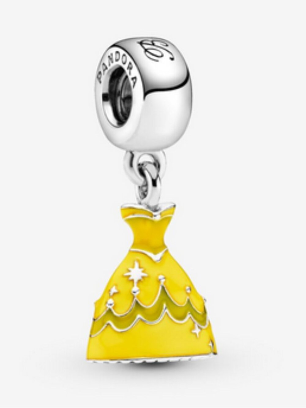 PANDORA MOMENTS Disney Belle dress silver dangle with yellow enamel